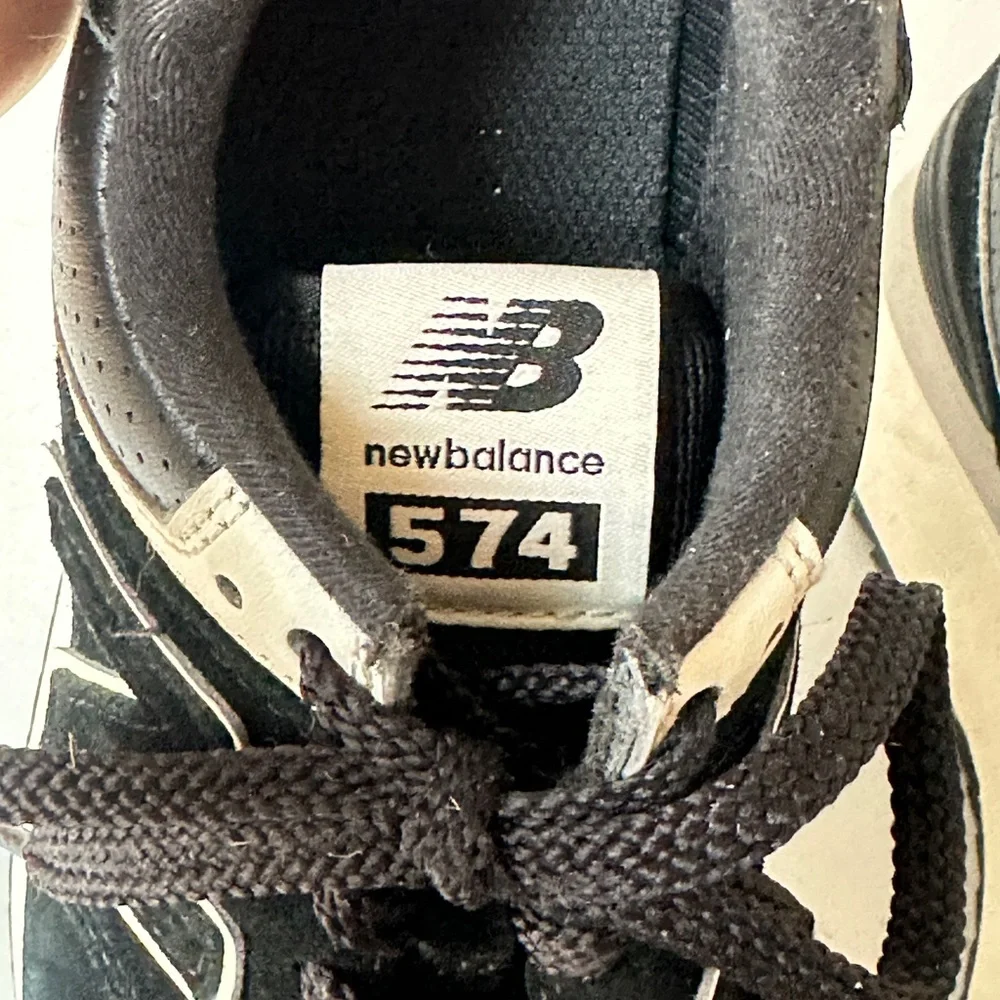 New Balance 574 Black and White Platform Sneakers - Picture 4 of 10